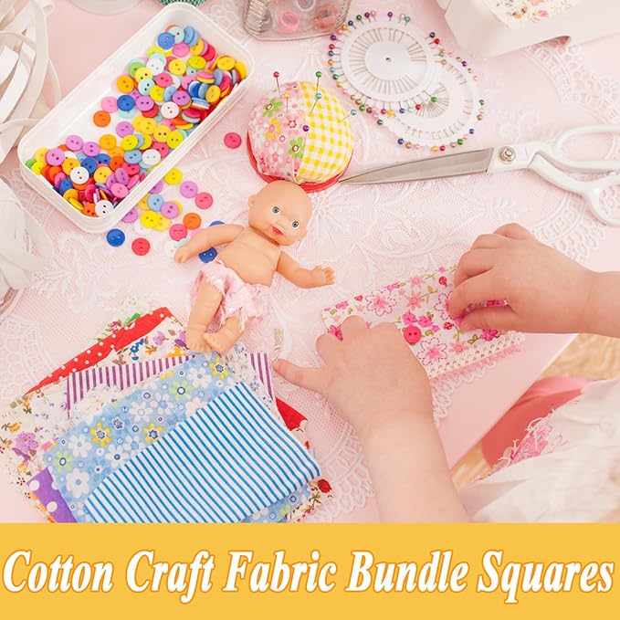 150 Pcs Cotton Craft Fabric Bundle Squares, Multicolored Abstract Pattern, 4 x 4 Inch, Pre-Cut Quilt Squares