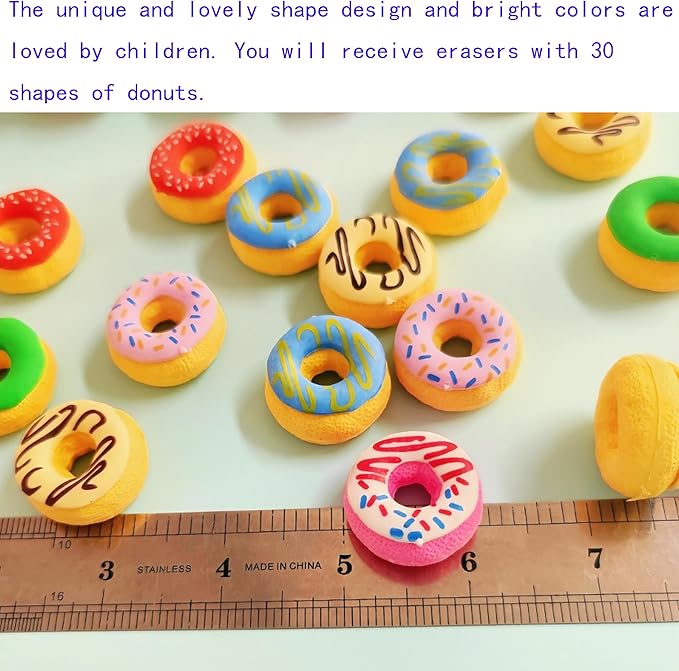 30PCS Cute Fun Donut Erasers for Kids Bulk,Back to School Party Gifts (Donut, Big)