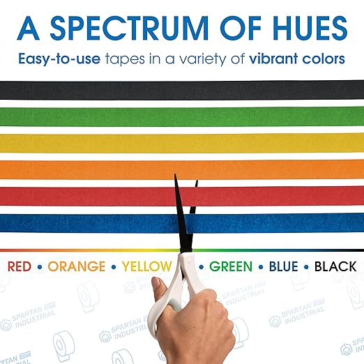 Spartan Industrial - 1" X 60 yd Orange Tape - 6 Colored Masking Tape Rolls for Home, Office, School Use - No Residue, 5.5 Mil