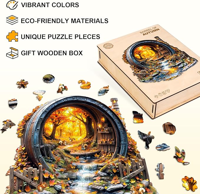Wooden Puzzles for Adults, Barrel of Autumn Puzzles, Wood Adult Puzzle, Birthday Gifts for Puzzle Lover (L-13.4 * 13.4 in 275pcs)