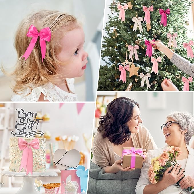 1-1/2 Inch Pink Satin Ribbons for Crafts, 6 Rolls Single-Faced Pink Assorted Ribbons for Gift Wrapping Flower Bouquet Wedding Invitations Bridal Shower Hair Bows Garland Party Decor