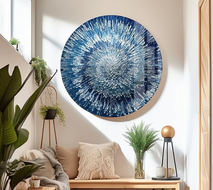 My Photostation.com 43Wx27H'' Abstract Blue Textured Glass Wall ArtTempered Glass Printing Wall Decor Large Wall Art Wall Hangings