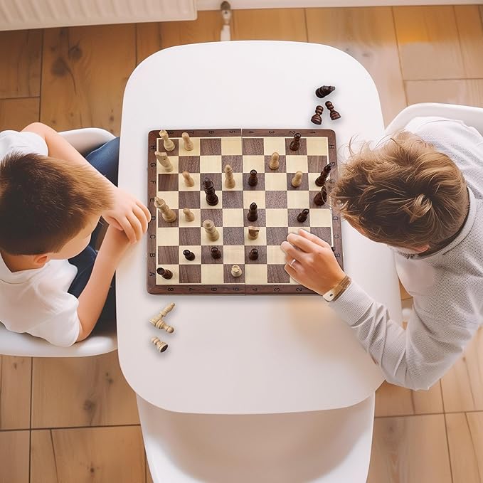 Gothink Magnetic Wooden Chess Board Set with Manual for Adults Kids 15 Inch Chess Puzzle with 32 Wood Handmade Pieces Folding Portable Travel Unique Chess Game for Tournament Professional Beginner