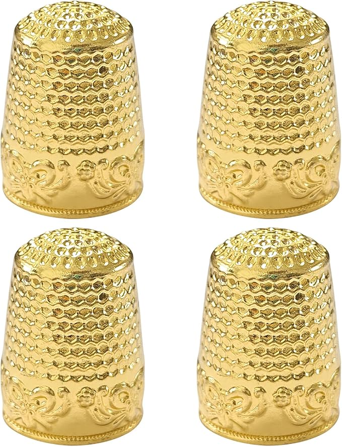 FR 4Pcs Sewing Thimbles, Metal Thimbles for Hand Sewing Finger Protector Knitting Needlework DIY Tools Gold