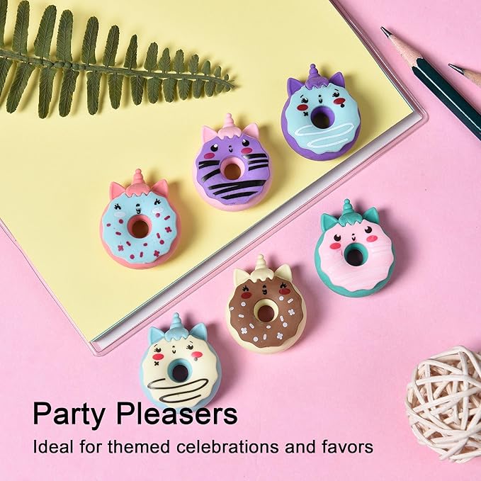 HILAZA Donut Erasers for Kids Bulk, 24 Pieces 3D Cute Fun Monster Erasers for Party Favors Classroom Prizes