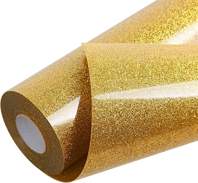 TORC Gold Glitter HTV Heat Transfer Vinyl Roll 12 inch x 20 ft Sparkly Iron on Vinyl for T Shirts Crafts Bulk