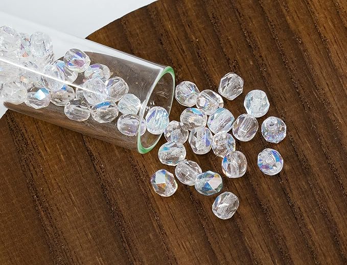 275 pcs Set of Czech Faceted Glass Beads, Fire-Polished Round Crystal AB - 3mm (100pcs), 4mm (100pcs), 6mm (50pcs), 8mm (25pcs) kit for Jewelry Making