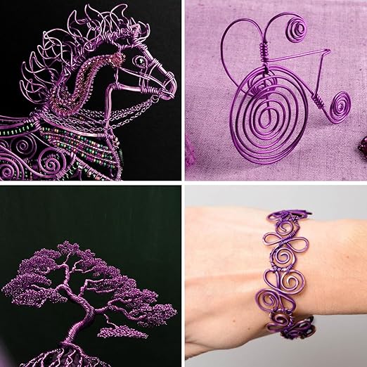 Aluminum Craft Wire, 95 Feet 2.0mm/ 14 Gauge Purple Bendable Soft Metal Aluminum Wire Roll Bulk for DIY Crafts Sculpting Jewelry Making