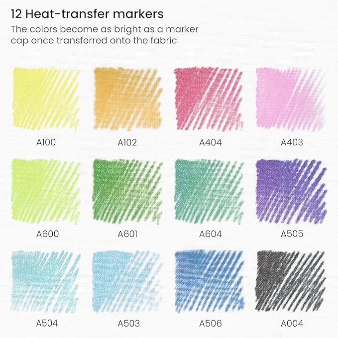 ARTEZA Heat Transfer Fabric Markers, Set of 12, Fade-Resistant Heat Transfer Ink, Colored Fabric Pens for Polyester and Cotton Garments