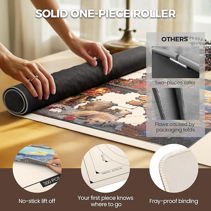 ropoda 1500 Pieces 46" x 26 "Puzzle Mat Roll Up, Puzzle Saver with 4 Large Sorting Trays & Travel Storage Bag, Portable Rollup Puzzles Keeper (White)