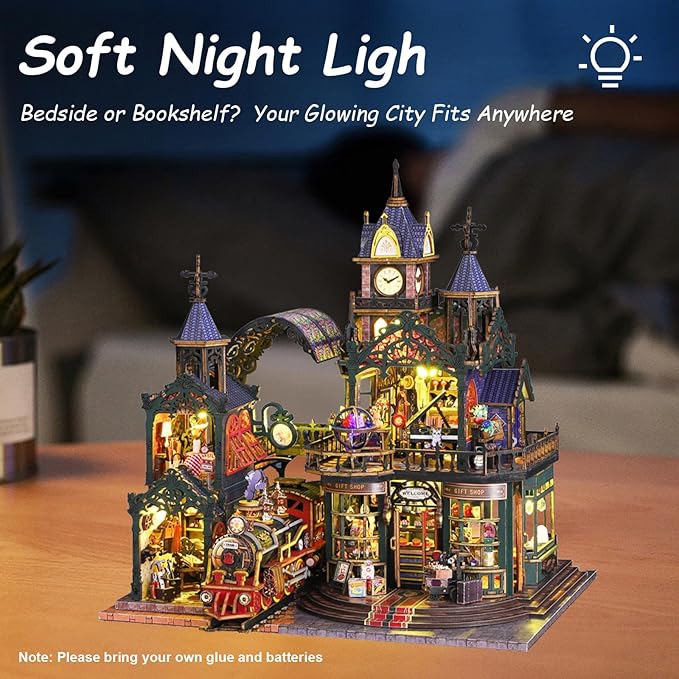 Miniature House Kit, Miniature Kit with Steam Train, Dollhouse Kit for Adults Teen, Mini House Building Kit for Birthday, Rail-Track Secluded City