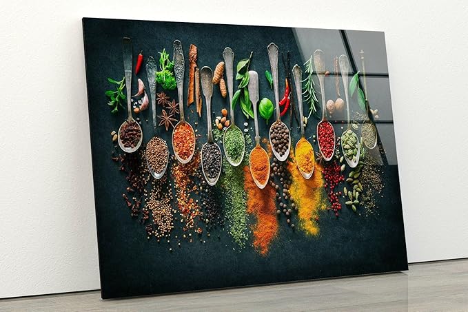 My Photostation.com 20Wx14H'' Spoon Spices Glass Wall ArtTempered Glass Printing Wall Decor Large Wall Art Wall Hangings
