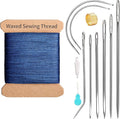 Repair Sewing Kit, Upholstery Needle with 32 Yard Waxed Thread and 8 Pcs Heavy Duty Leather Needles for Hand Stitching, Canvas & Quilting - 0.55mm Round Waxed Thread Dark Blue