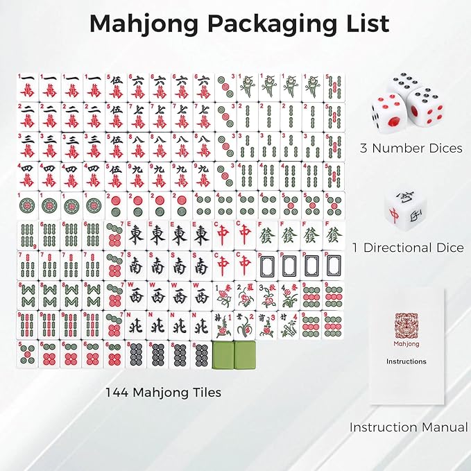 Mahjong Tile Set, 146pcs Chinese Mahjong Set Quality Mah Jong Tiles with Exquisite Storage Box Easy to Carry, Instructions Include Mah Jongg Sets for Family & Friends Gatherings