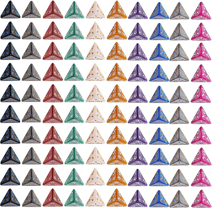 CiaraQ DND Polyhedral Dice (100pcs) with A Dice Bag Compatible with Dungeons and Dragons DND RPG MTG Role Playing Table Games (D4 dice, 10 colors-100 pcs)