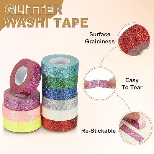 PATIKIL 2 Roll Glitter Paper Washi Tape, Washi Decorative Tape for Crafts, Red