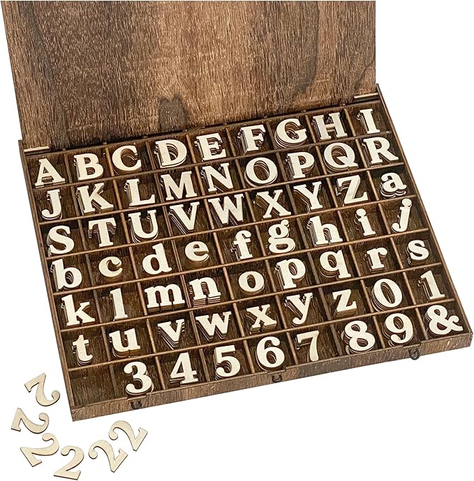 706 Pieces 1 Inch Wood Alphabet Letters Wooden Numbers Mini Capital & Lowercse Letters with Rustic Storage Box for Home Decor Spelling Education Homemade Crafts Party Gifts