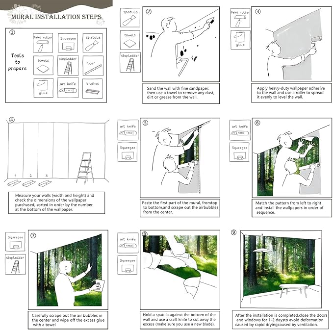 AFZEVEB-Green Forest Wallpaper Natural Landscape Wall murals for Bedroom 136"x96"(Not Peel and Stick)