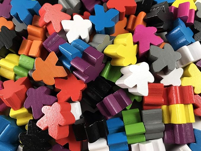 100 Wooden Meeples, Family Games Accessories – Multi-Color Board Game Tokens Ideal for Sorting, Counting, Classrooms, Replacement Pieces