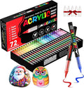 72 Colors Acrylic Paint Markers, Soft Brush Tip Acrylic Markers Set, Paint Pens for Wood, Fabric, Canvas, Glass, Stone, Canvas, Rock Painting and DIY Crafts Art Supplies
