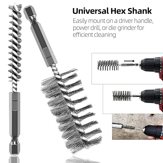 ASNOMY 8Pcs Wire Bore Brush for Drill,5/16"-3/4” Stainless Steel Copper Pipe Cleaner Set for Power Drill Cleaning,Abrasive Drill Wire Brush with 1/4" Hex Shank