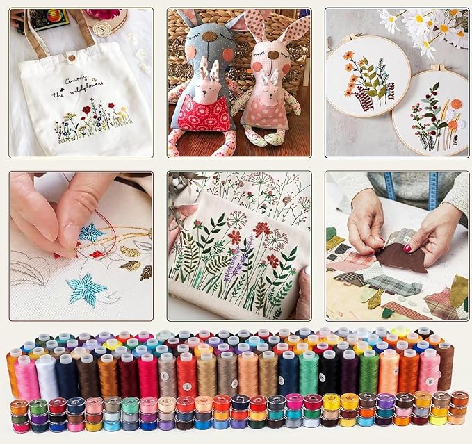 184 Pcs 80 Color Thread for Sewing Machine, 500 Yard Sewing Machine Thread & Prewound Bobbins Size A, Sewing Threads for Sewing Machine Hand DIY Beginners, Stitching, Home