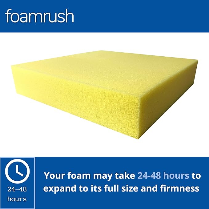 FoamRush 8" x 24" x 24" Water-Resistant Dry Fast Outdoor Upholstery Foam Sheet for Outdoor & Marine Furniture (Chair Cushion Foam for Patio Furniture, Boat Seat Cushion Replacement)