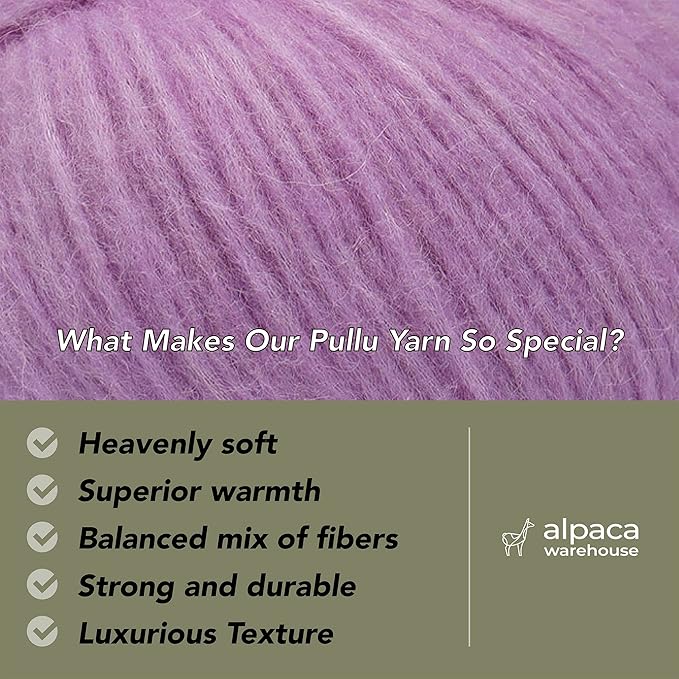 Pullu - Baby Alpaca Merino Wool Yarn Set of 3 Skeins (150 Grams) Worsted Weight - Sourced Directly from Peru - Heavenly Soft and Perfect for Knitting and Crocheting (Lavender Fields)