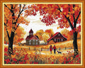 Dimensean Stamped Cross Stitch Kits Full Range of Embroidery Patterns Starter Kits for Beginners Adult or Kids DIY Cross Stitches Needlepoint Kits 11CT- Golden Autumn Strolling 16x20 inch