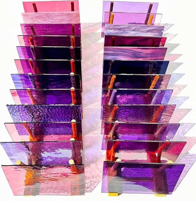24 Sheets Shades of Purple Stained Glass Sheets, 6 X 4 inches Stained Glass Supplies Mosaic Tiles for Crafts, Pink Colors for Glass Projects or Mosaic Arts