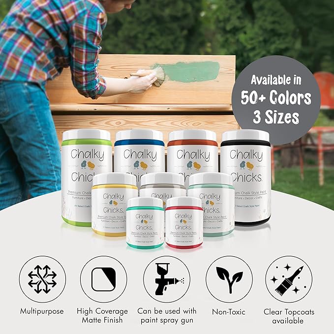 Chalky Chicks All-in-One Chalk Paint for Furniture or Cabinet - 32Fl Oz- Matte Finish Nailed It (Blueish Gray) for Metal, Wood Furniture Paint - No Sanding All-in-One for Home Decor & Crafts, USA Made