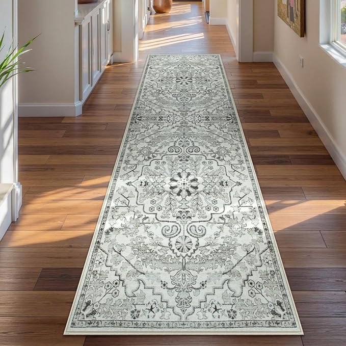 Lahome Bohemian 2'8" x 10' Washable Long Hallway Runner Rug, Soft Kitchen Rug Runner, Non Slip Non-Shedding Stair Carpet Runners for Hall Bathroom Hardwood Floors, Beige