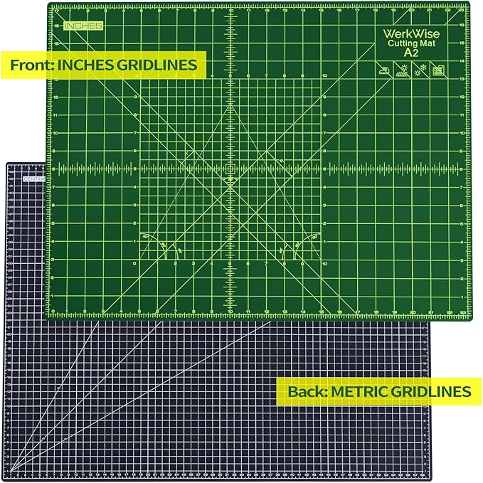 Thickness-Upgraded 18" x 24" Self Healing Sewing Mat, WerkWise Rotary Cutting Mat, Double Sided 5-Ply 18x24 Inch Cutting Board for Quilting, Fabric, & Crafts, Use with Rotary Cutters (Green & Black)