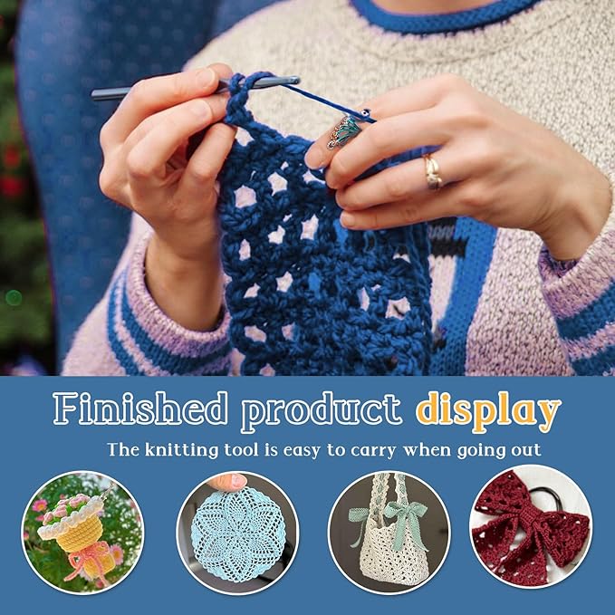 34 Pcs Adjustable Crochet Ring Set, 8 Pcs Knitting Ring, Tension Rings for Crocheting, Crochet Ring for Finger, Stitch Markers Plastic Needles for Crocheting, Crochet Accessories with Storage Box