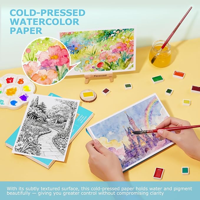 Pacocoast 5.5"x8.5" Small Watercolor Sketchbook for Kids, 30 Sheets of 140lb/300gsm Water Color Pads, Glue Bound Artist Drawing Paint Paper Book, Watercolor Notebook Journal, Teal