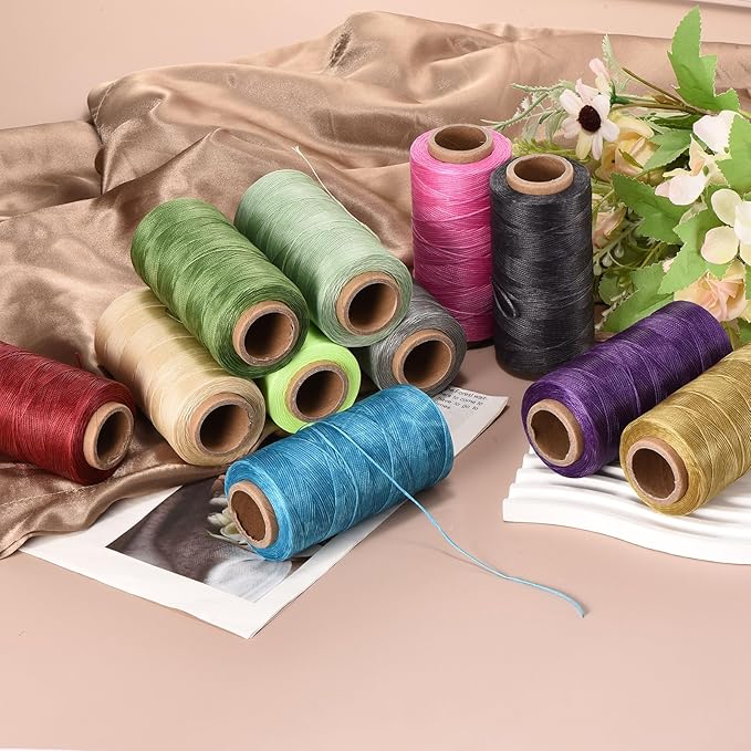 MECCANIXITY Waxed Thread,197 Yard 1mm 210D Flat Wax Thread Polyester Waxed String for Leather Sewing Hand Weaving Book Binding Home Decoration,White