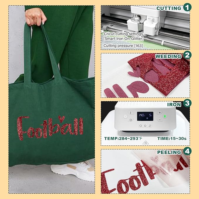 Red Glitter HTV Heat Transfer Vinyl, 12" x 5ft lron on Vinyl, for T-Shirt Ironing, Vinyl HTV Easy to Cut and Weed, The Best Choice for DIY Creativity. (red, 12" x5ft)