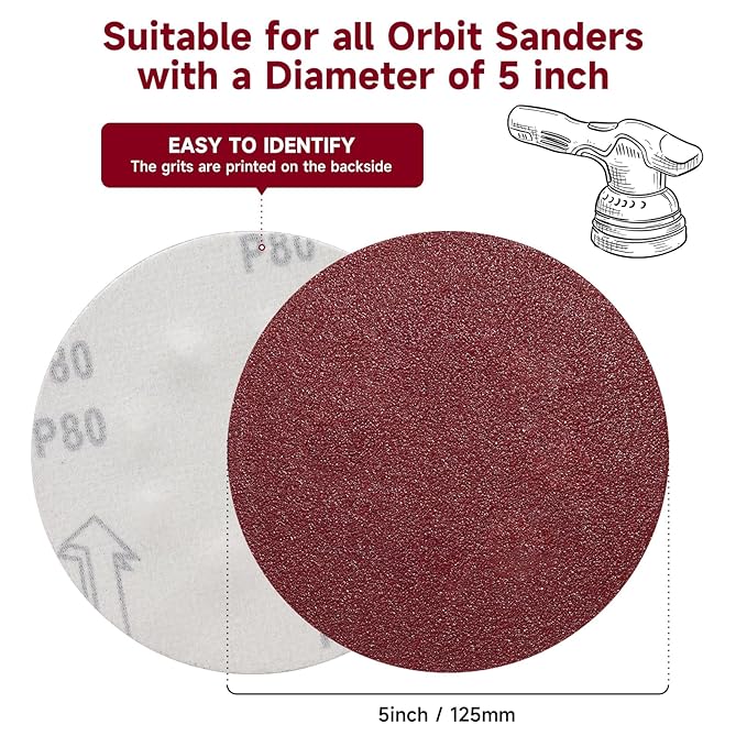5 Inch 100 PCS Sanding Disc 600 Grit,Hook and Loop Sanding Discs for Random Orbital Sander