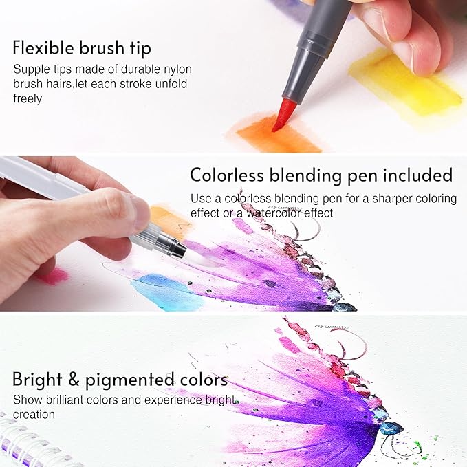 12 Colors Blendable Watercolor Markers 2025 Upgrade Double Tip Paint Pens with 1 Water Brush Pen Water Based Coloring Pens Drawing Markers Set with Flexible Brush Tip for Artists and Beginners