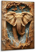 My Photostation.com 32Wx48H'' Elephant Carving Glass Wall Art Tempered Glass Printing Wall Decor Large Wall Art Wall Hangings