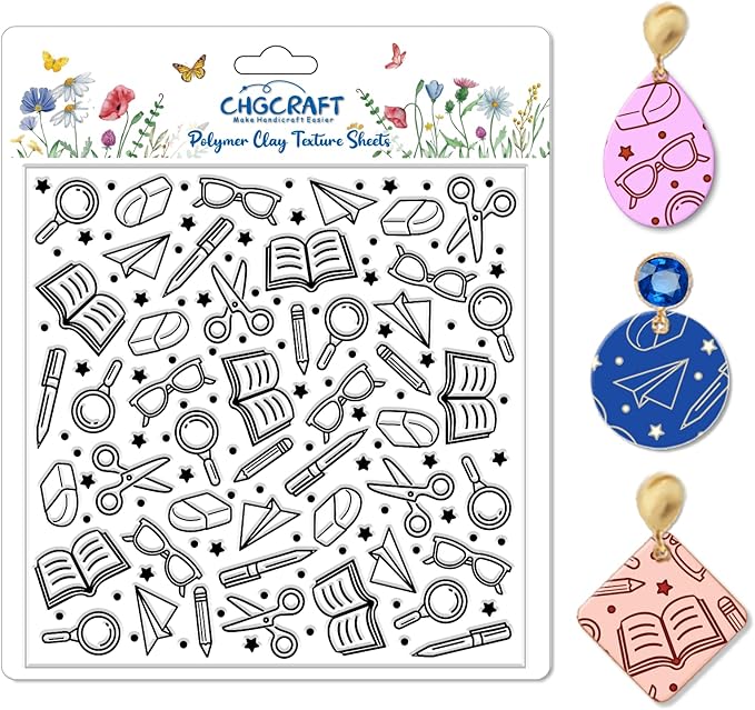 CHGCRAFT School Elements Polymer Clay Texture Sheets Seamless Pattern Books Silicone Texture Mat Modeling Pattern Pad for Jewelry and Clay Earrings Tools, 5.5x5.5 inch