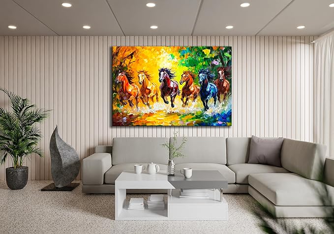 SpiritualHands Horse Glass Wall Art Oil Painting for Living Room, Tempered Glass Modern Prints Decor, Large Vivid Color Panel for Bedroom, Kitchen, or Office