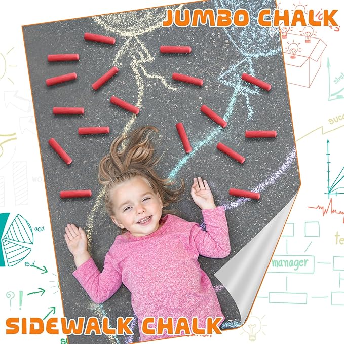 20 Pcs Sidewalk Chalks for Kids Non Toxic Jumbo Chalk for Party Gift Outdoor Art Classroom Play Painting (Red)