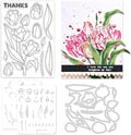 ORIGACH Realistic Tulips Stamps and Die and Layering Coloring Stencil Bundle for Card Making Album Arts Crafts Supplies