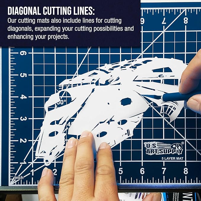 U.S. Art Supply 18" x 24" Self-Healing Cutting Mat 5-Ply - Double-Sided White/Blue Craft Mat, Non-Slip Cutting Mats for Crafts, Sewing, Quilting, Scrapbooking