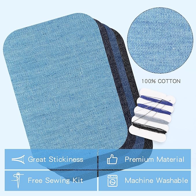 HTVRONT Iron on Patches for Clothing Repair, Cotton Patches Iron on, Blue Repair Decorating Kit 20 Pieces Iron on Patch Size 3" by 4-1/4" (7.5 cm x 11 cm)