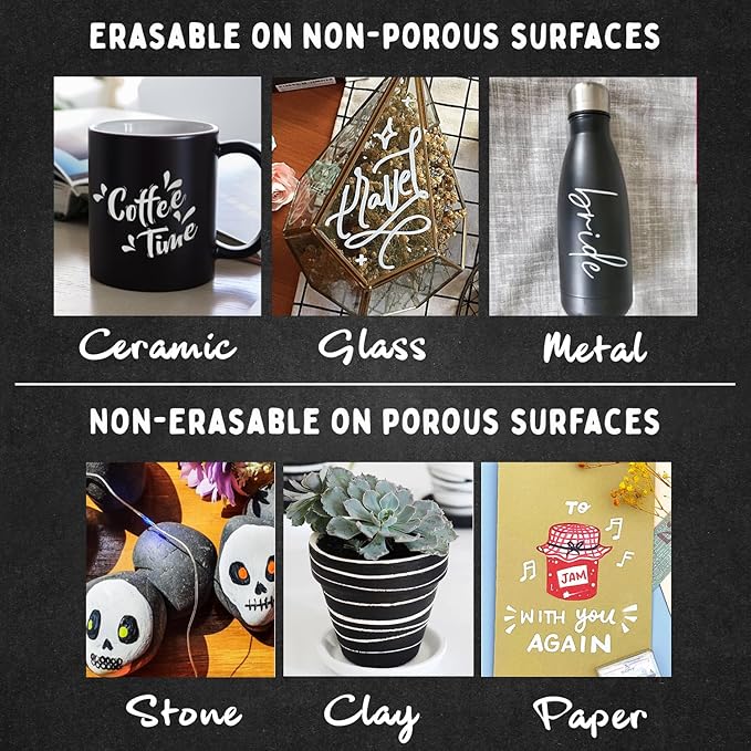 Chalkola 6 White Chalk Markers for Blackboard, Chalkboard Signs, Car Window, Bistro, Glass | Washable Fine Tip, Bold & Jumbo Size Dry Erase Liquid Chalk Pens Erasable (1mm, 3mm, 6mm, 10mm, 15mm, 30mm)
