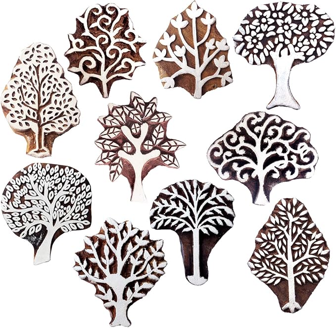 Royal Kraft Wooden Stamps for Block Printing on Saree Border, Textile, Clay, Pottery, Tattoo (Set of 10) MXtag0007