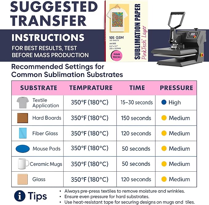Hayes Sublimation Paper 105gsm A4 Size (8.3" x 11.7") – 150 Sheets | Works With Sublimation Ink & Blanks | Compatible With Sublimation Printers | T-Shirts, Mugs, Tumblers and More
