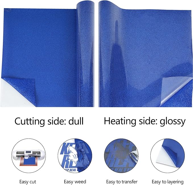 guangyintong Glitter Blue Heat Transfer Vinyl HTV Rolls, 12" x 8ft Iron on Vinyl for T-Shirts Glitter Blue HTV Vinyl for All Cutter Machines Easy to Cut & Weed for Heat Vinyl Design